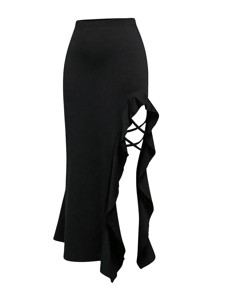Amazon.com: WDIRARA Women's Punk Goth Midi Skirt Ruffle Hem